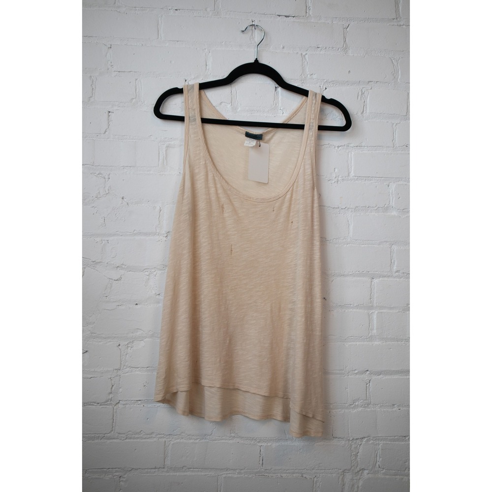 Left of Center Anthropologie Peach Slub Cotton Distressed Tank Top M 391651